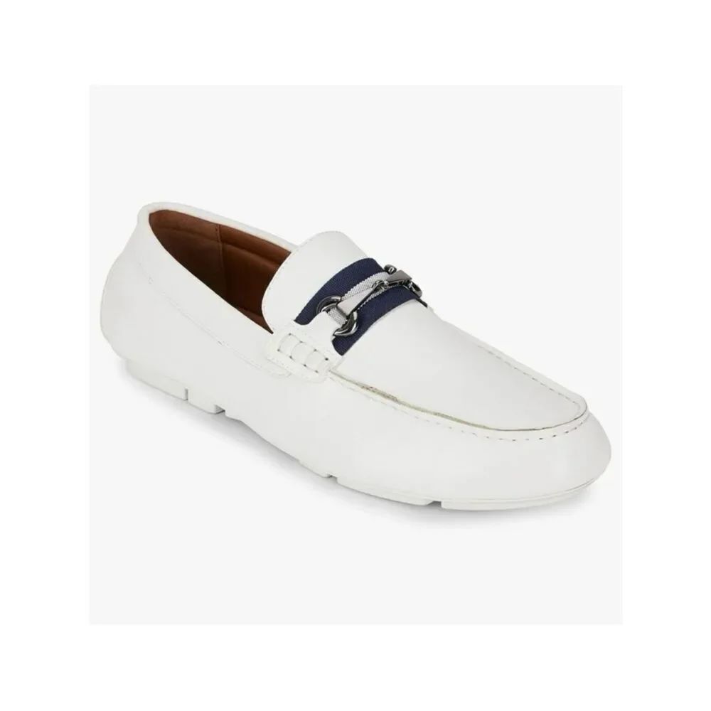 NWT Van Heusen Flex Rufus 12 Men White Leather Memory Foam Dress Loafers Shoes